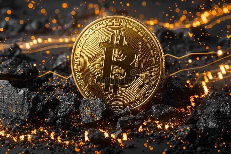 Bitcoin cryptocurrency with golden glow and trading chart in background